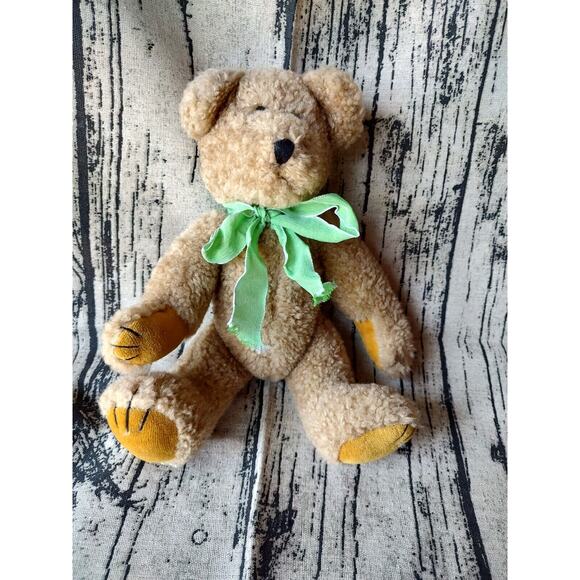Boyds Bears 6” in Tan Teddy Bear Plush green Bow 1990-1995 Jointed Limbs - Picture 1 of 7